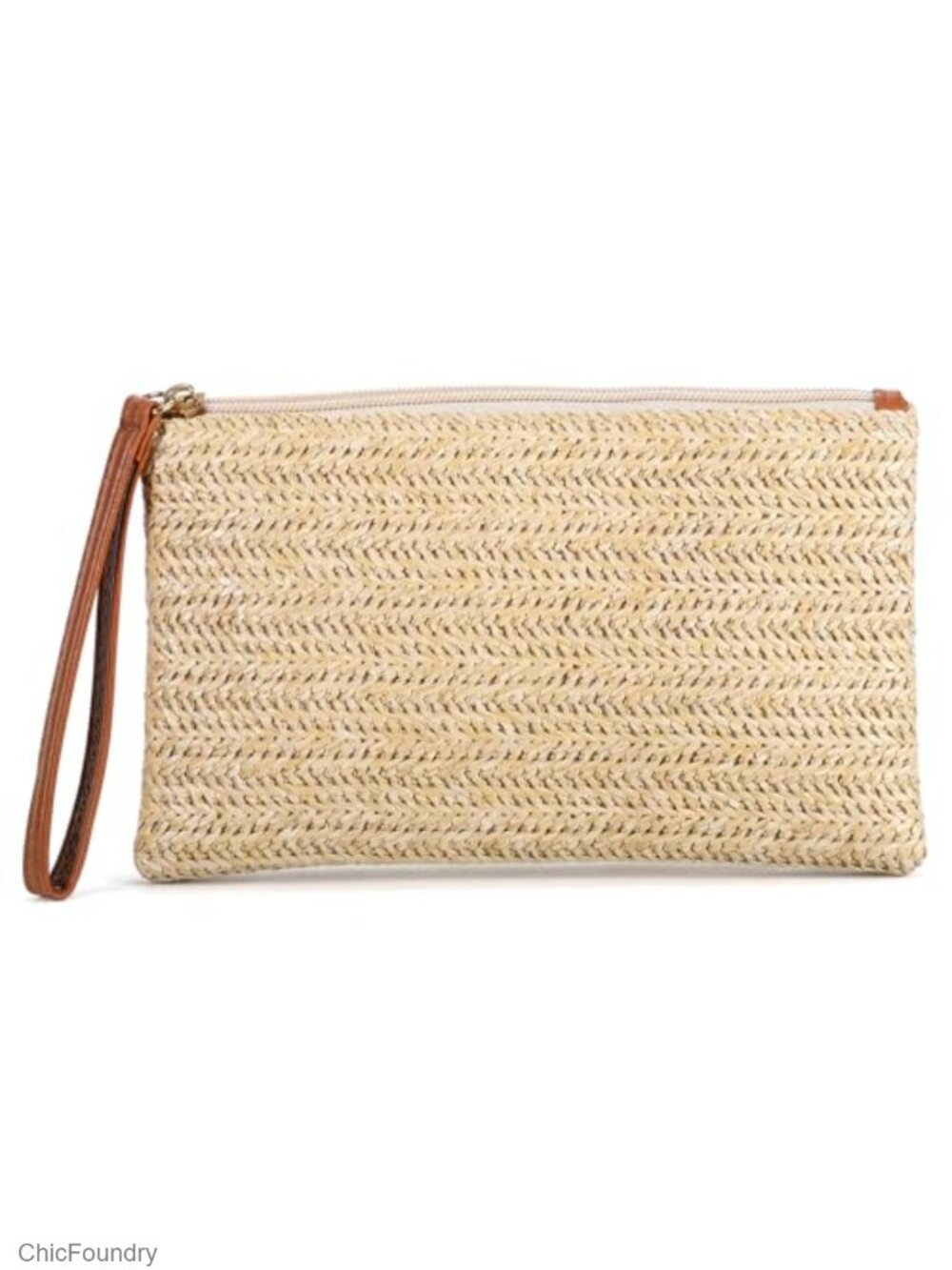 Straw Wristlet Clutch Purse Woven Beach Bag Zipper Evening Handbag
